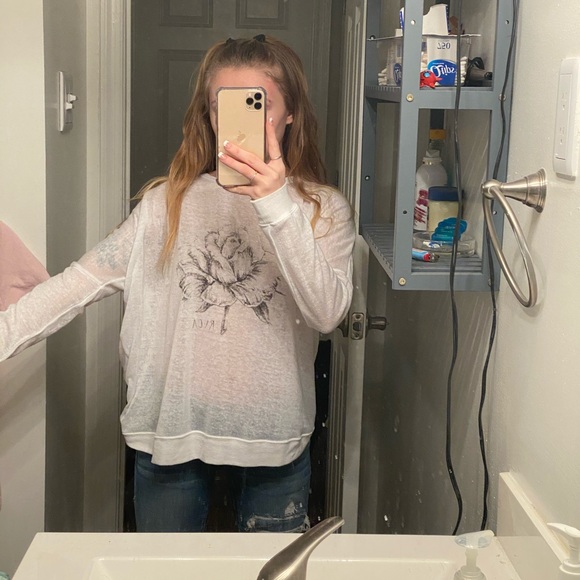 LONG SLEEVE Sheer RVCA Floral Top - Picture 1 of 5